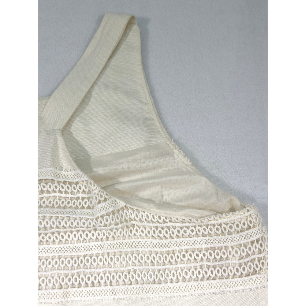 LOFT Lace Stripe Shift Dress Womens Size 8 Ivory Linen Cotton Sleeveless Lined - Picture 14 of 15